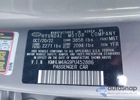 2023 Hyundai Elantra Sel z USA, uszkodzony, nr VIN KMHLM4AG9PU452886